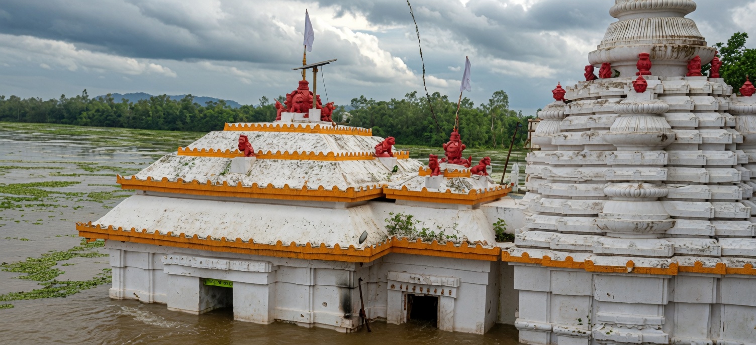 Rising Mahanadi Floodwaters Inundate Maa Bhattarika Temple; Deity Shifted to Temporary Shrine